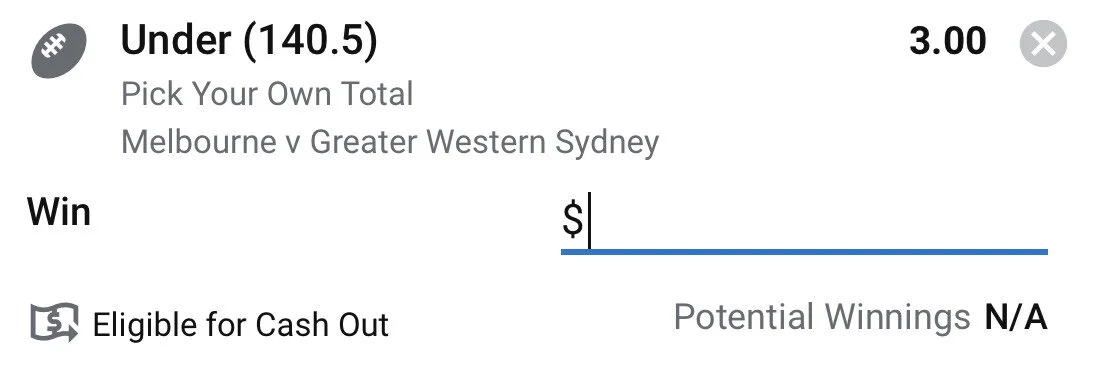 Dees V GWS PYOT - Stake 1.5 Units, Minimum Odds 2.75, Best Book Sportsbet