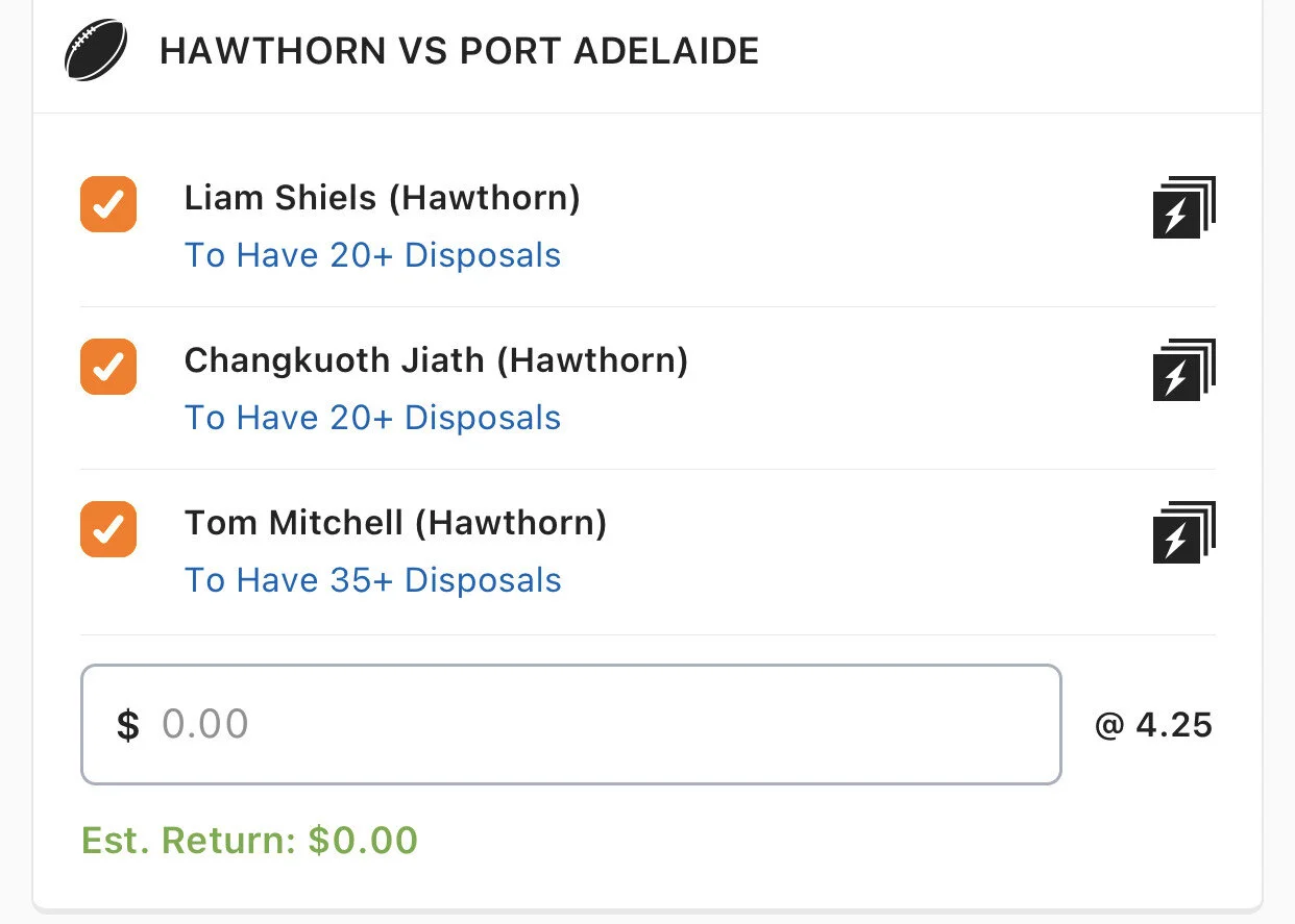 Hawks SGM - Stake 1.5 Units, Minimum Odds 3.7, Best Odds Lads/Neds