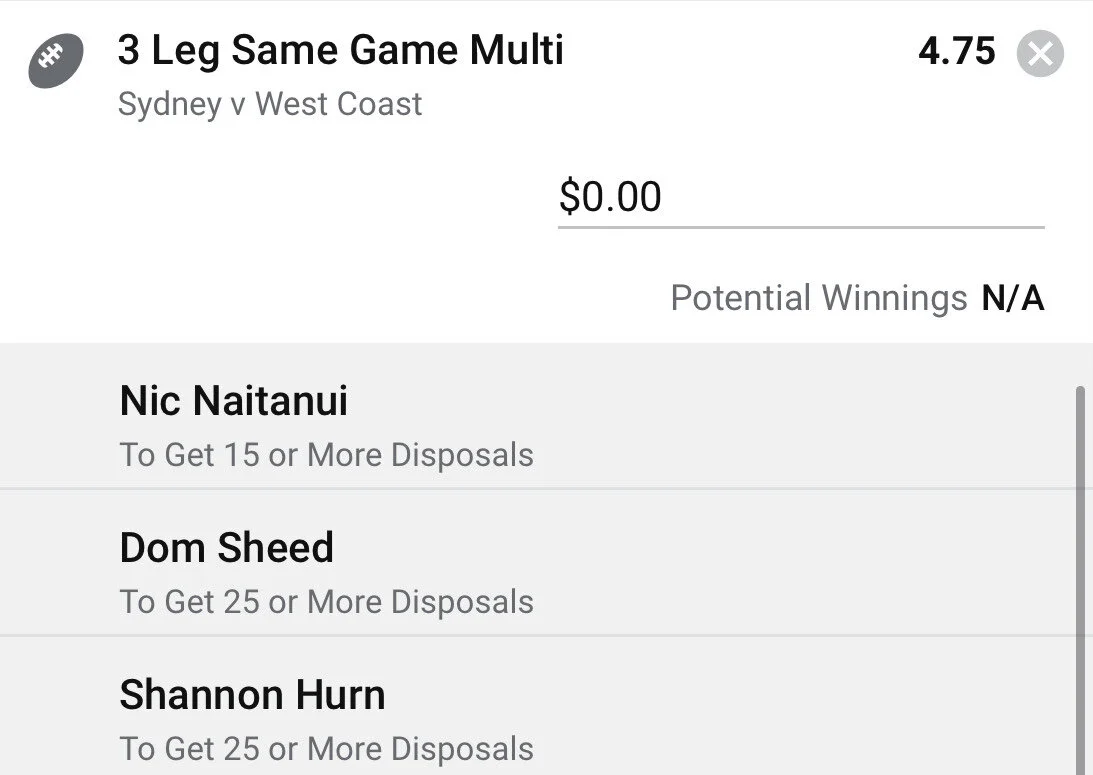 Eagles SGM - Stake 1.5 Units, Minimum Odds 3.75, Best Book Sportsbet