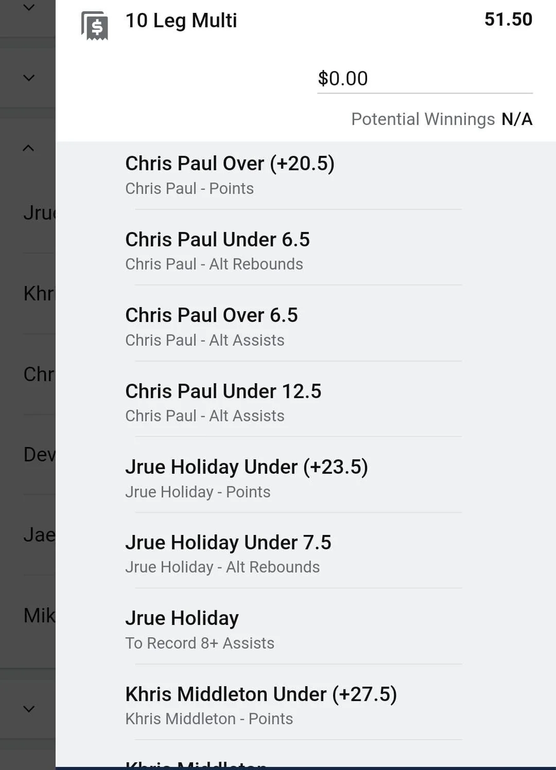 Khris x Jrue x Chris combination multi 1 unit. Take odds over $30