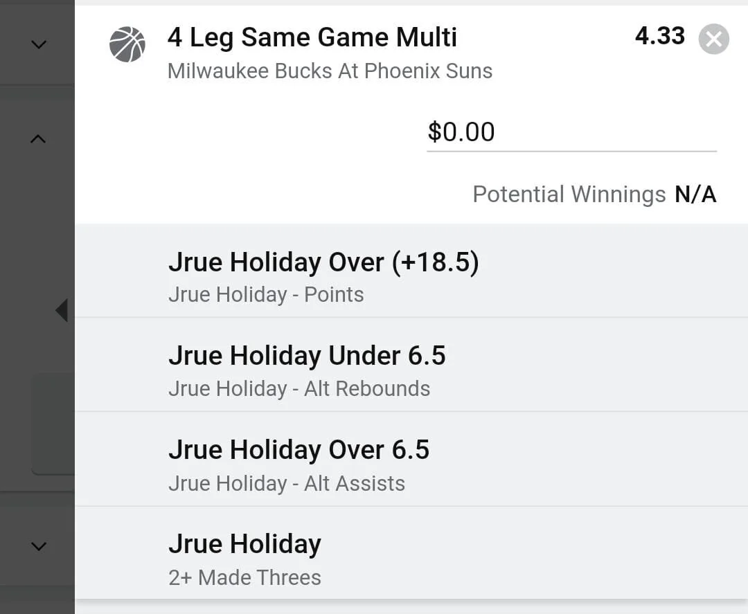 Jrue Holiday, Stake 2 Units, Take Odds Over $3