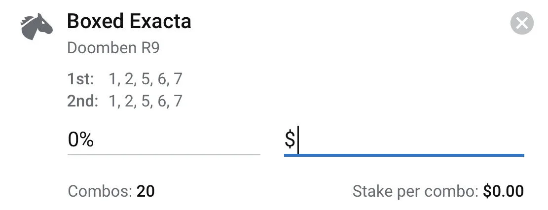 Race 9 Exacta - Stake 1.5 Units, Best Book ANY