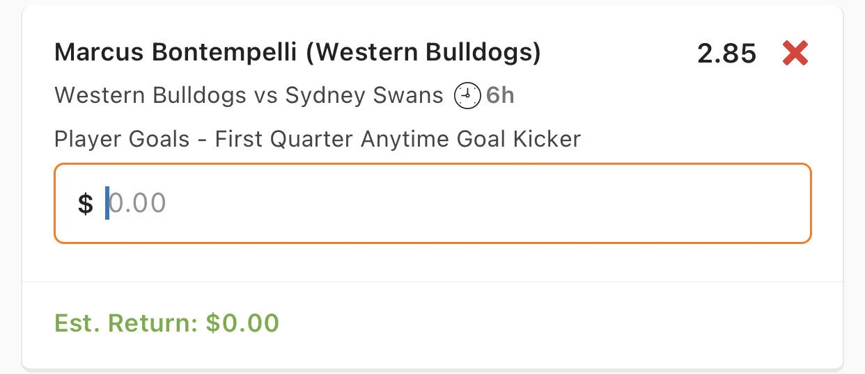 Bont 1st Quarter Goal - Stake 2.5 Units, Minimum odds 2.65, Best Odds Lads/Neds