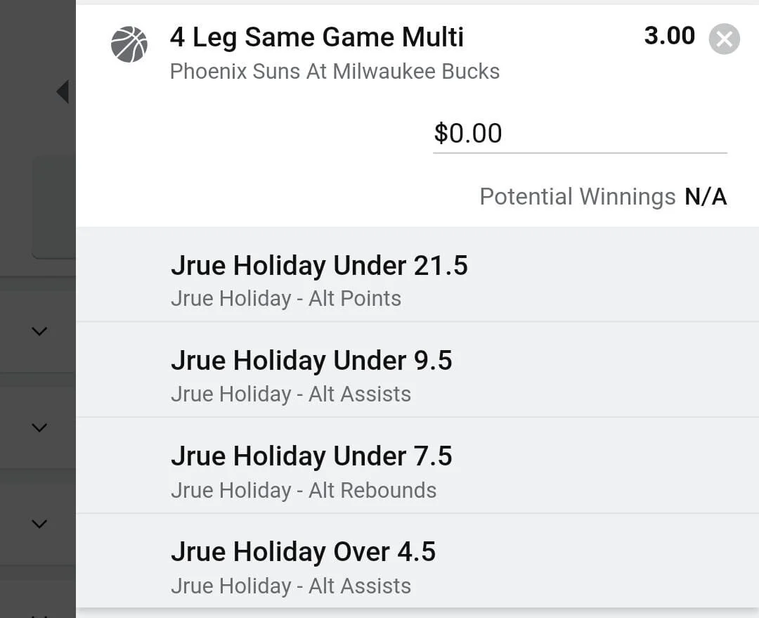 Jrue Holiday 3 units. Take odds over $2