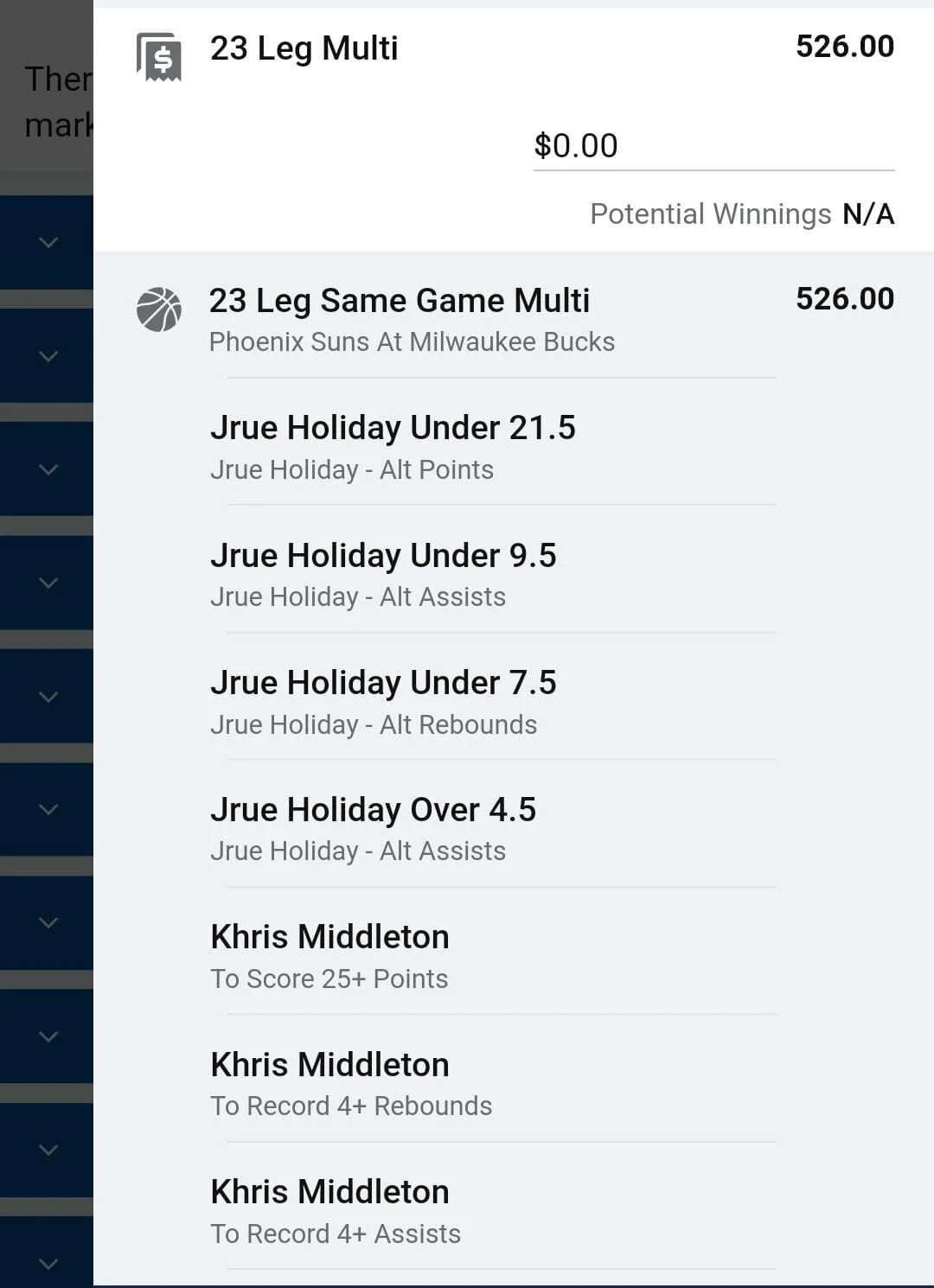 Jrue x Giannis x Khris x CP3 x Booker 0.5 units. Take odds over $300