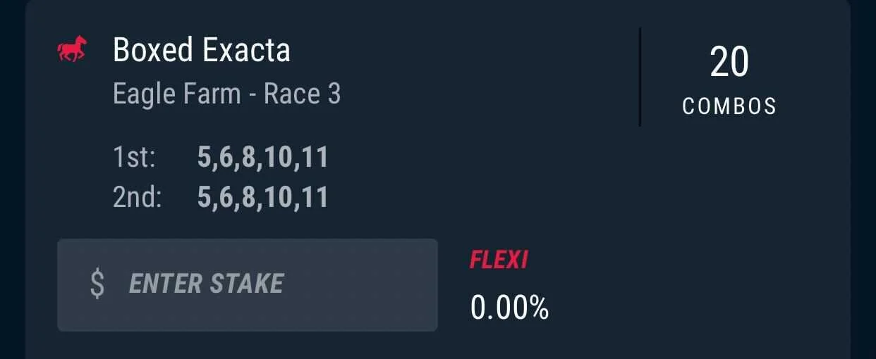 Race 3 Exacta, Stake 1.5 Units, Best Book PointsBet.