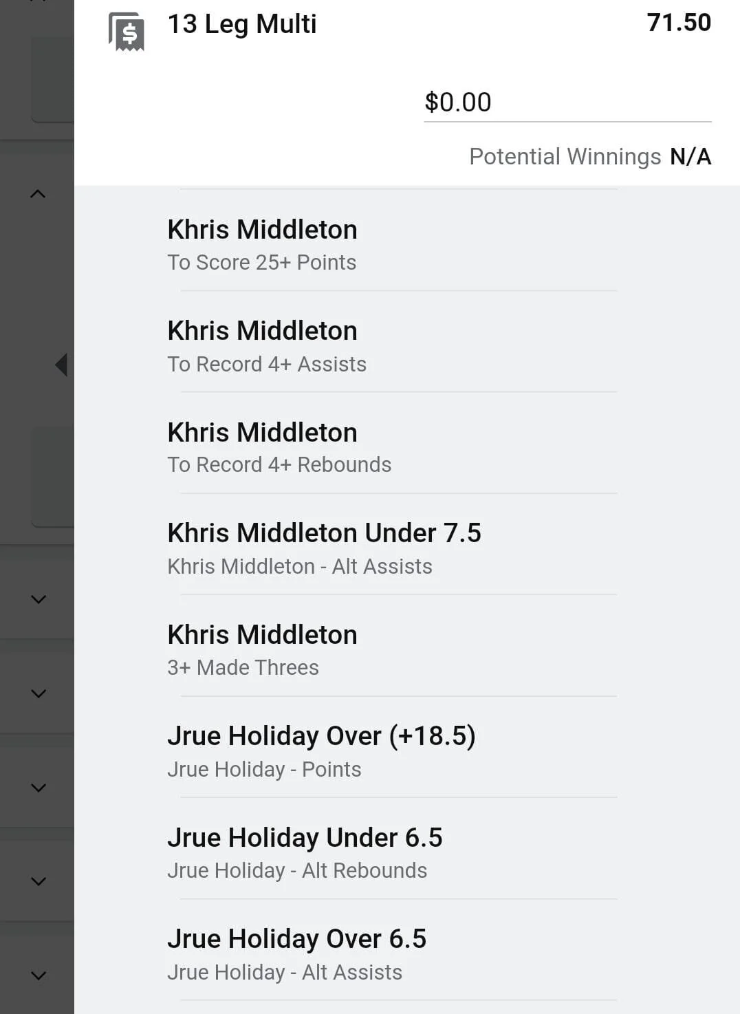 Middleton x Jrue x Giannis 1 unit. Take odds over $40