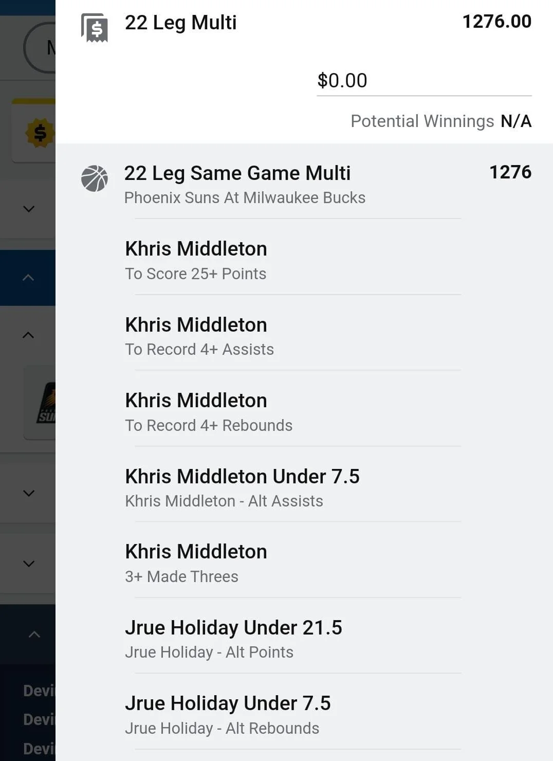 Khris x Jrue x Giannis x CP3 x Booker. 0.5 units. Take odds over $500