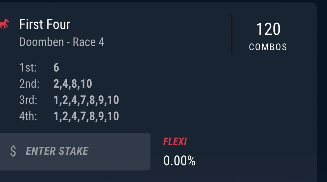 Doomben Race 4 - First 4 - Stake 2 Units, Best Book Pointsbet