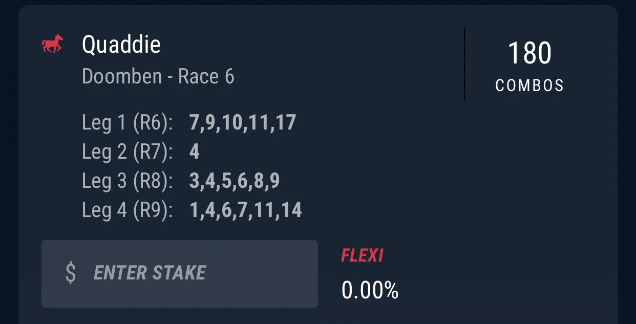 Doomben Quaddie - Stake 2 Units, Best Book Pointsbet