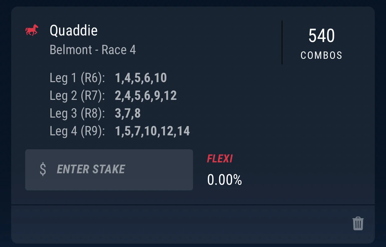Belmont Quaddie - Stake 2 Units, Best Book Pointsbet