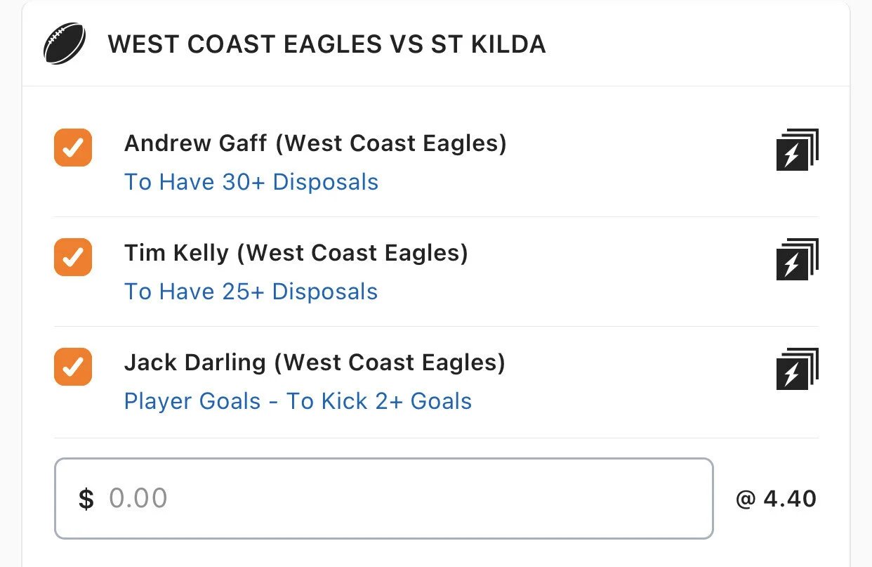 Eagles SGM - Stake 1.5 Units, Minimum odds 3.75, Best Book Lads/Neds