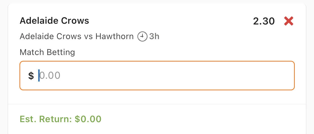 Crows WIN - Stake 2 Units, Minimum Odds 2.2, Best Book Lads/Neds