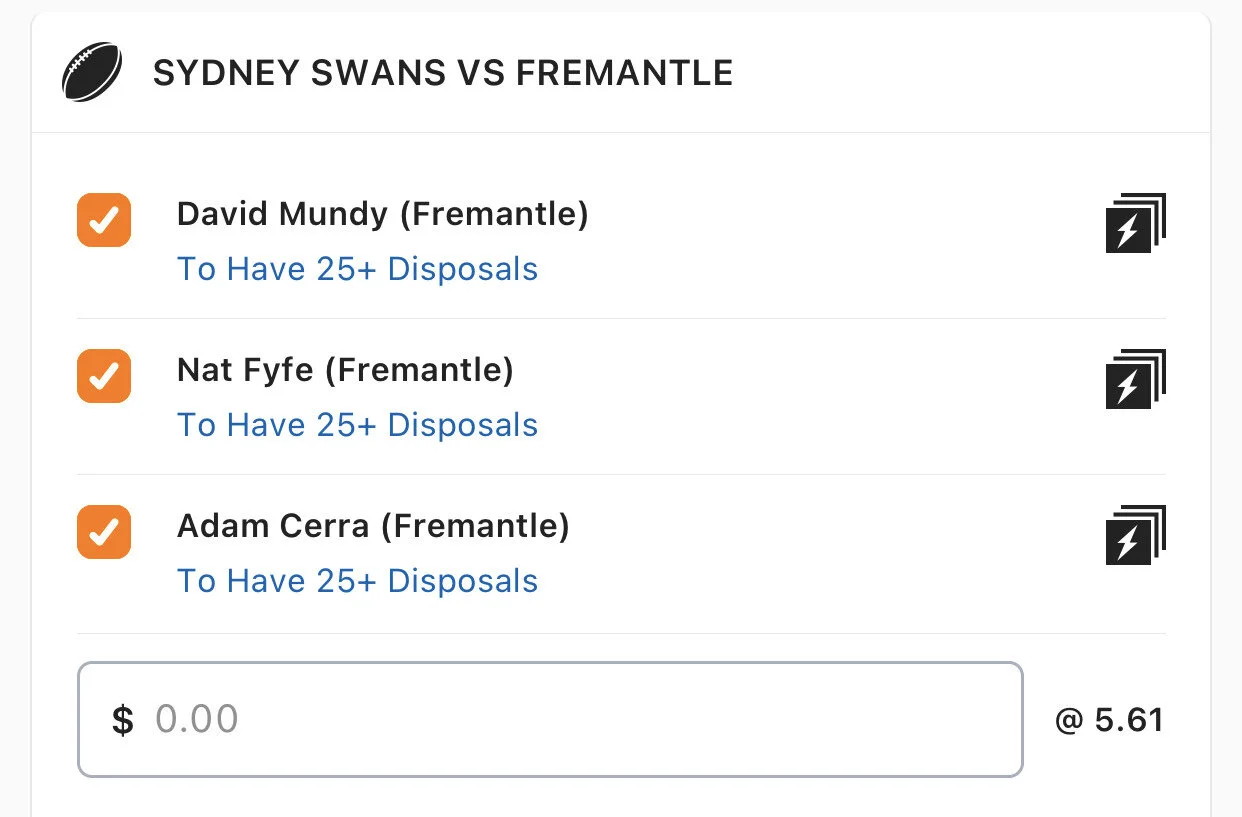 Freo SGM - Stake 1.5 Units, Minimum Odds 4.55, Best Book Lads/Neds