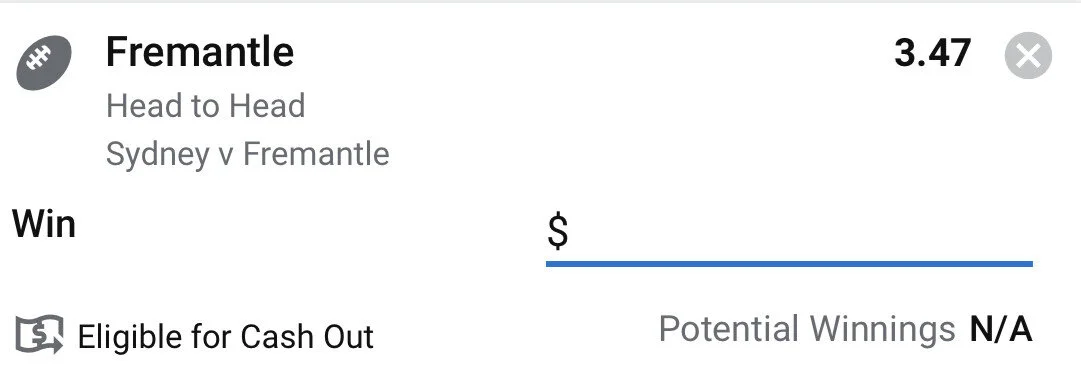 Freo WIN - Stake 1.5 Units, Minimum Odds 3.2, Best Book Sportsbet