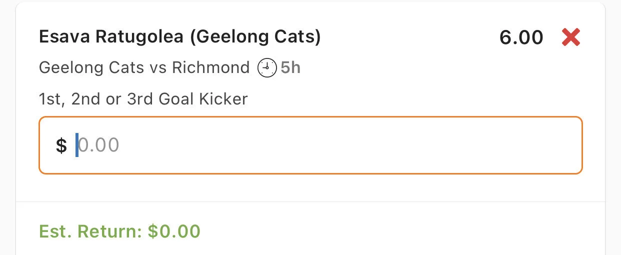 Esava Ratugolea 1st 2nd or 3rd Goal Kicker - Stake 1 Unit, Minimum odds 5.5, Best Book Lads/Neds