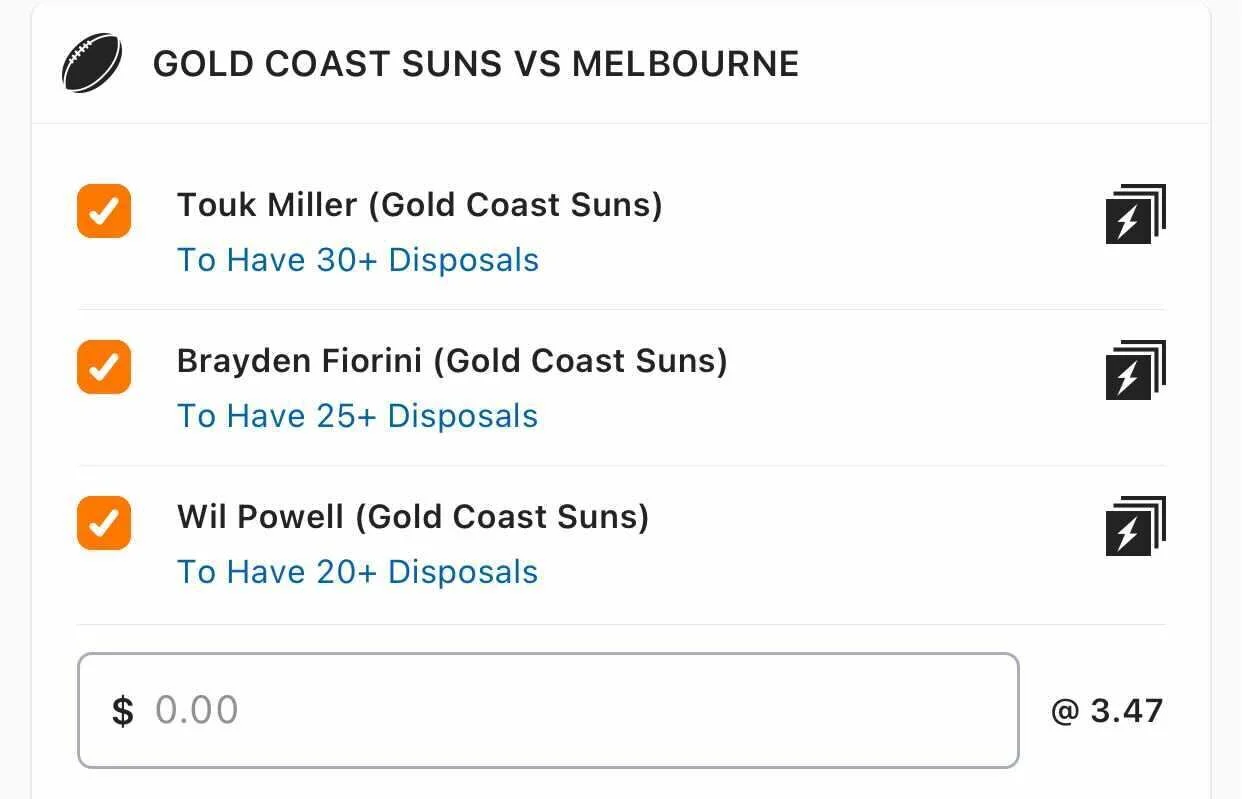 Suns SGM, Stake 2 Units, Min Odds $3.00, Best Book Lads/Neds