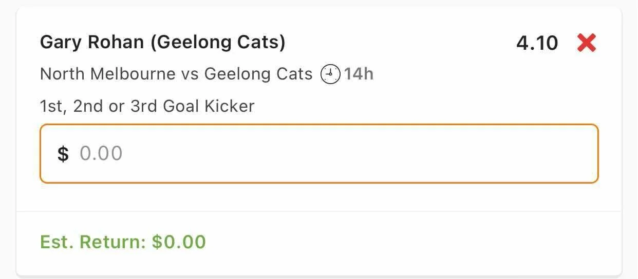 Rohan 1st or 2nd or 3rd Goal Kicker, Stake 1.5 Units, Min Odds $3.5 Best Book Lads/Neds