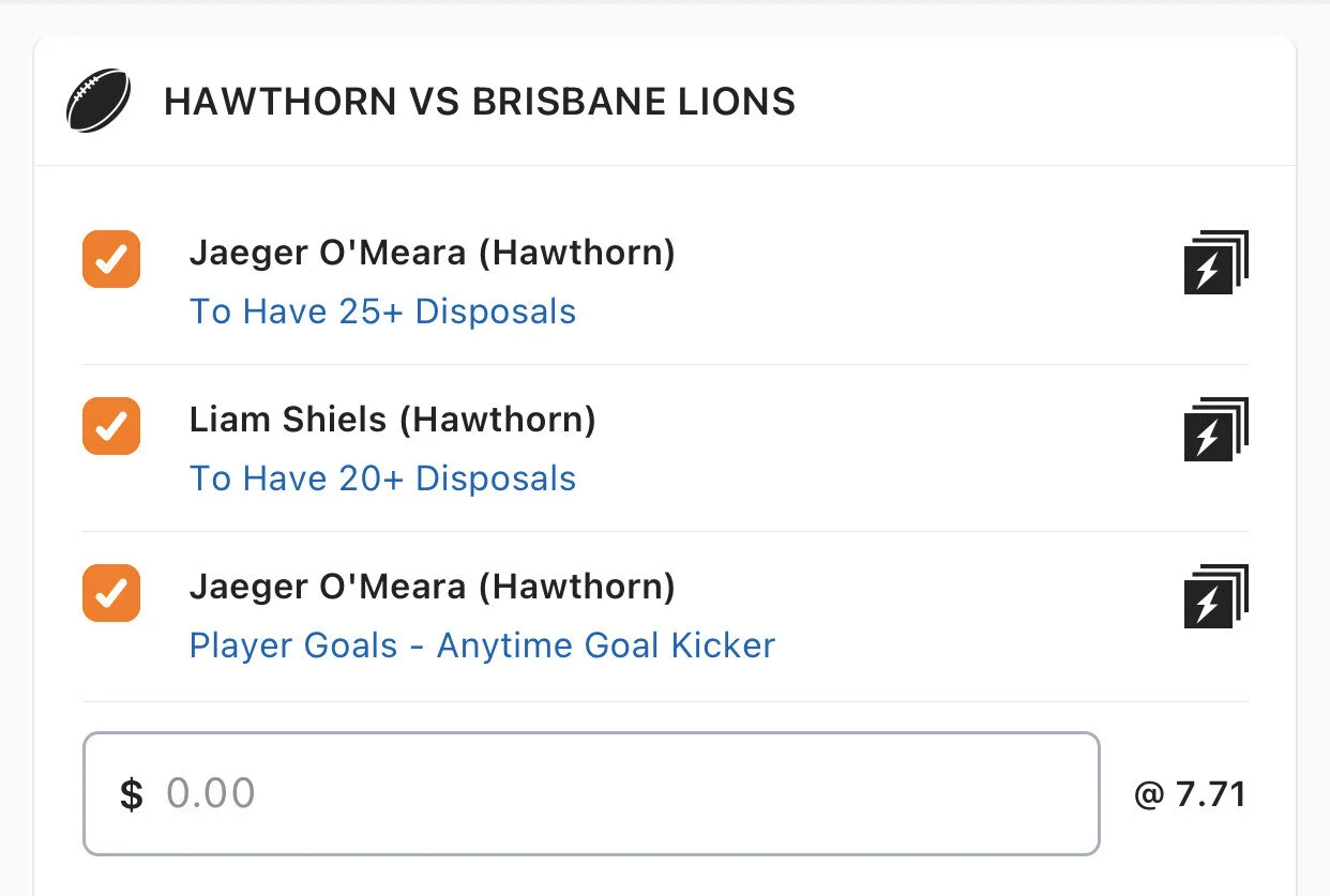 Hawks SGM - Stake 1 Unit, Minimum Odds 7, Best Book Lads/Neds