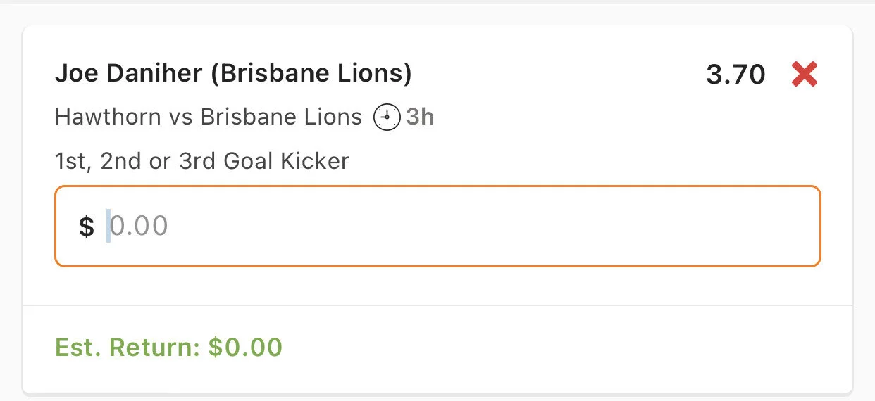 Daniher 1st 2nd or 3rd Goal Kicker - Stake 2 Units, Minimum Odds 3.3, Best Book Lads/Neds