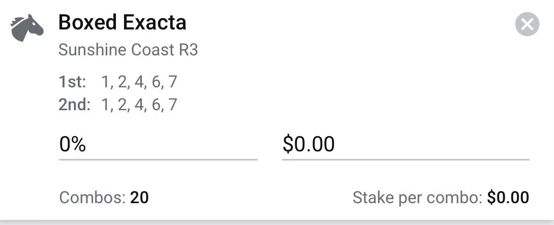 Sunshine Coast Race 3 Exacta - Stake 2 Units, Best Book ANY