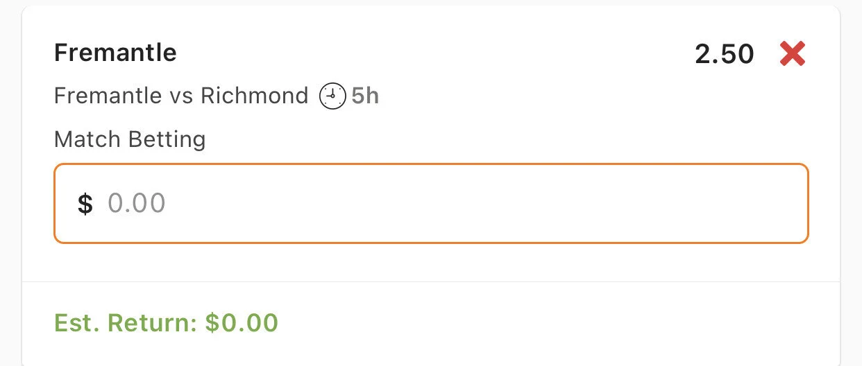 Freo WIN - Stake 2 Units, Minimum Odds 2.4, Best Book Lads/Neds