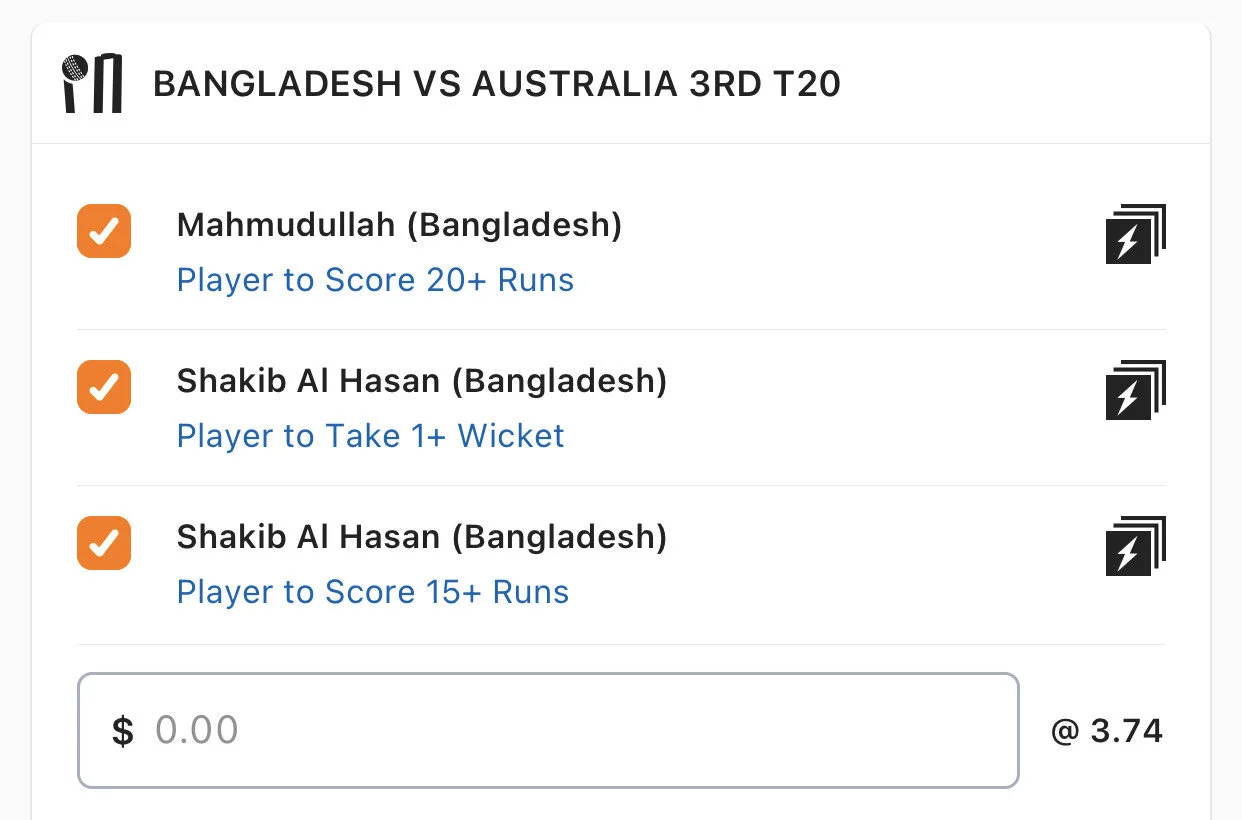 Bangladesh SGM - Stake 1.5 Units, Minimum odds 3.3, Best Book Lads/Neds
