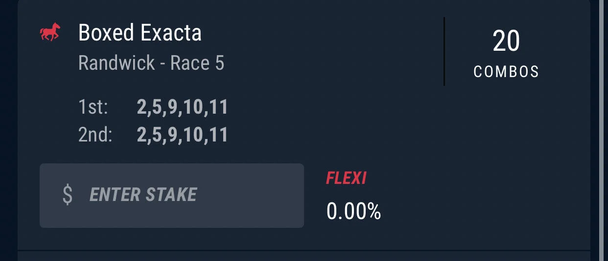 Race 5 - Exacta - Stake 2 Units, Best Book Pointsbet (Best Tote)