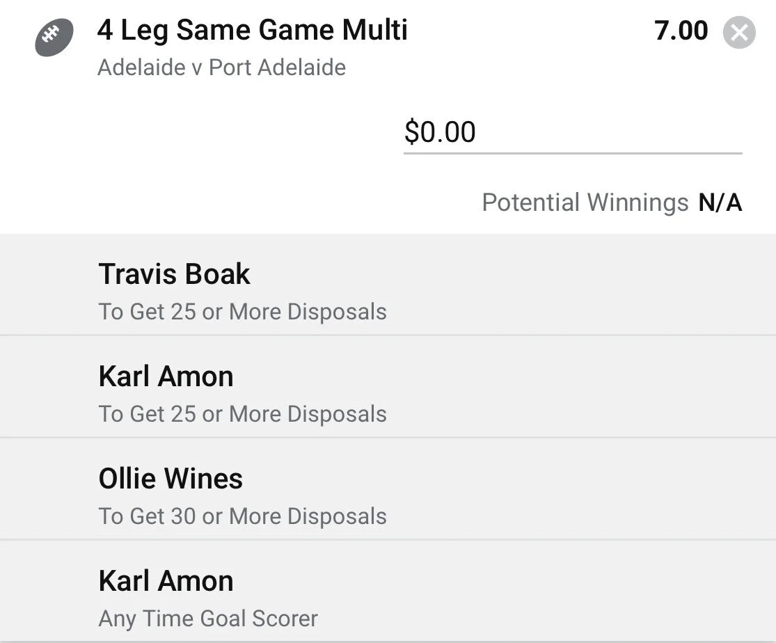 Port SGM - Stake 1 Unit - Minimum odds 6.3 - Best Book Sportsbet