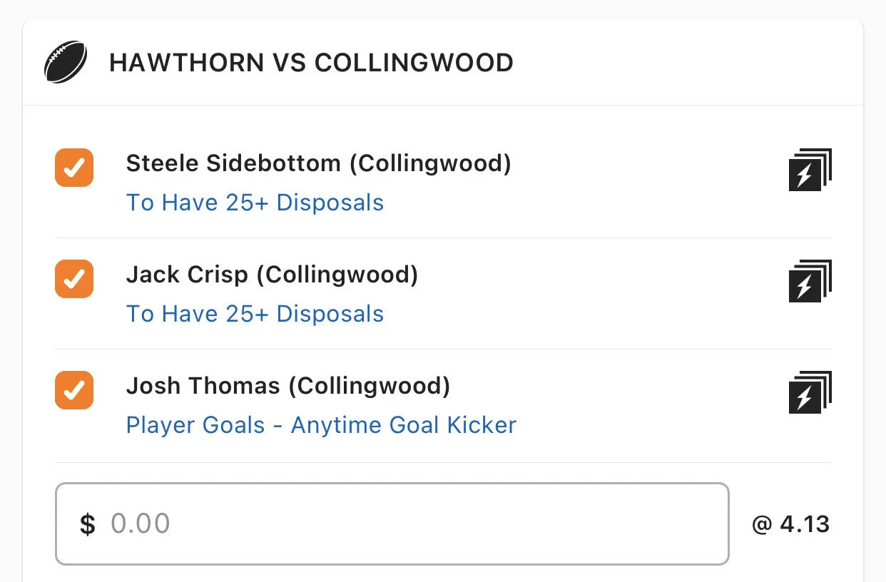 Pies SGM - Stake 1.5 Units - Minimum Odds 3.6