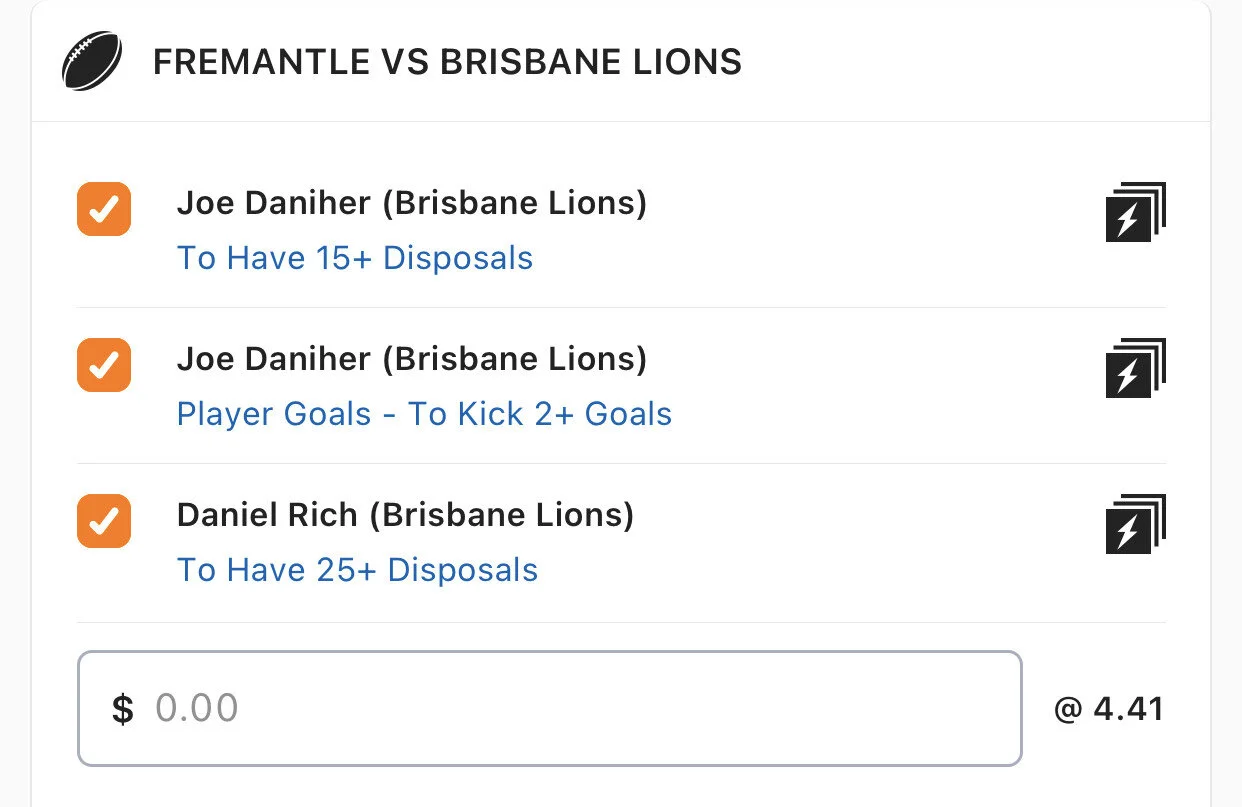 Lions SGM - Stake 2 Units - Minimum Odds 3.65 - Best Book Lads/Neds