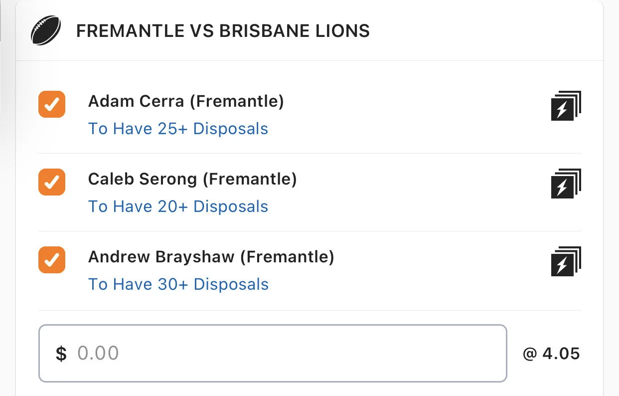 Freo SGM - Stake 2 Units - Minimum Odds 3.2 - Best Book Lads/Neds