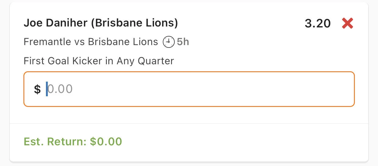 Daniher First Goal Kicker in ANY Quarter - Stake 2 Units - Minimum Odds 3 - Best Book Lads/Neds