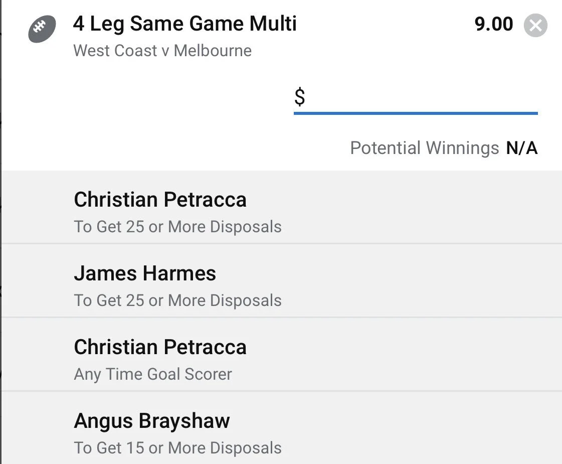 Dees SGM - Stake 1 Unit - Minimum odds 7.2 - Best Book Sportsbet