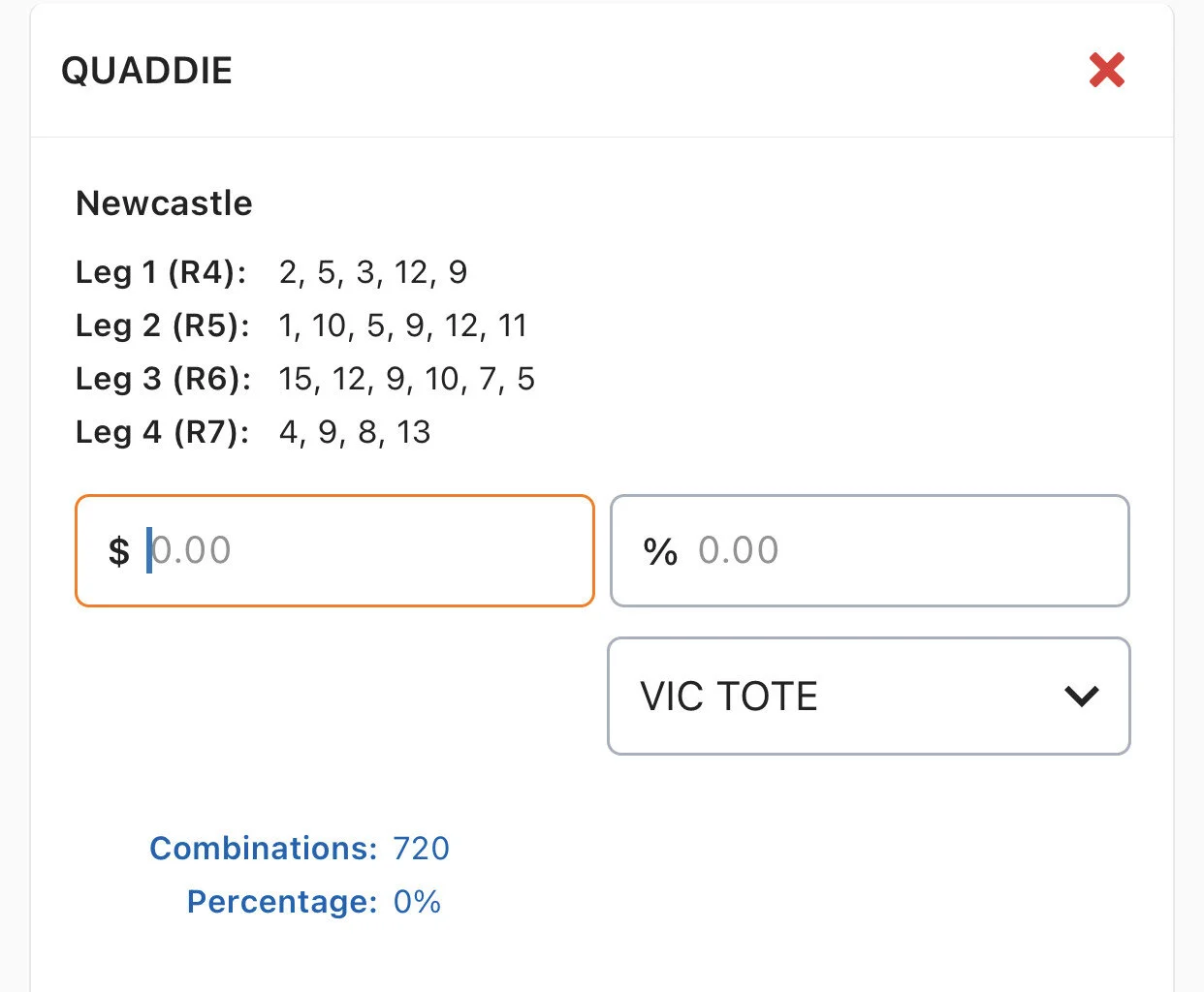 Newcastle Quaddie - Stake 2 Units, Best Book Pointsbet (Best Tote)