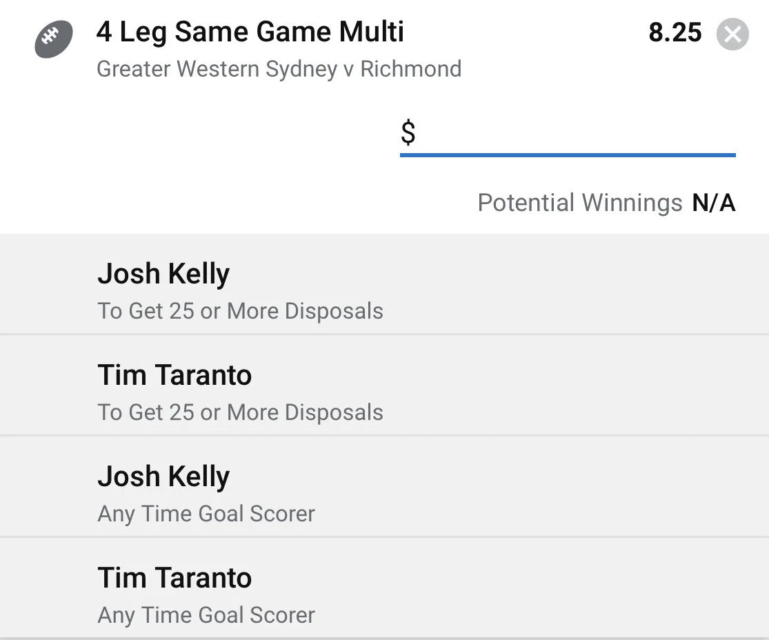 GWS SGM - Stake 1 Unit - Minimum Odds 7 - Best Book Sportsbet