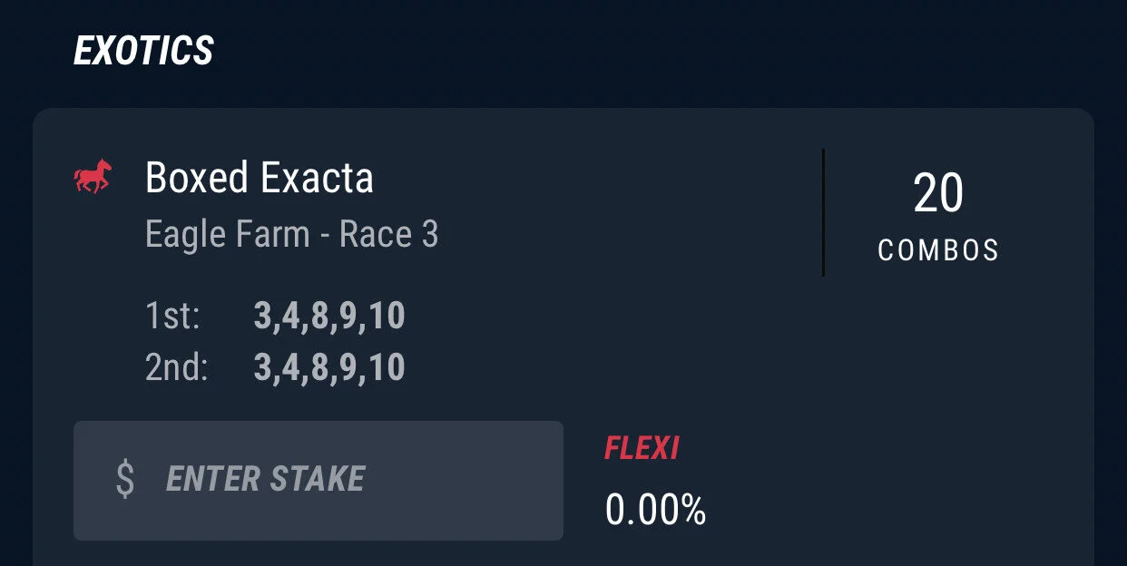 Exacta Race 3 - Stake 1.5 Units - Best Book Pointsbet