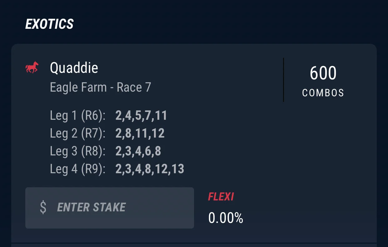 Quaddie - Stake 2 Units - Best Book Pointsbet