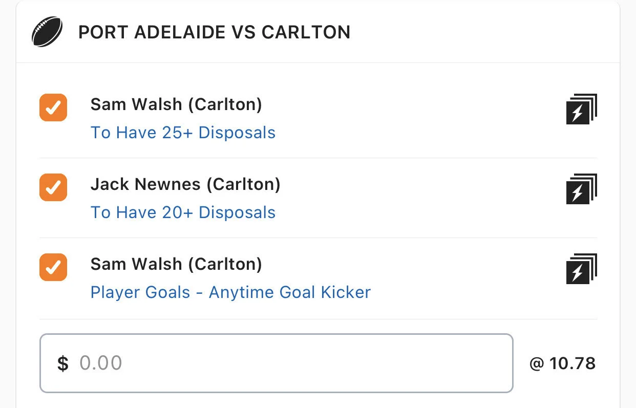 Blues SGM - Stake 1 Unit - Minimum Odds 7.9 - Best Book Lads/Neds