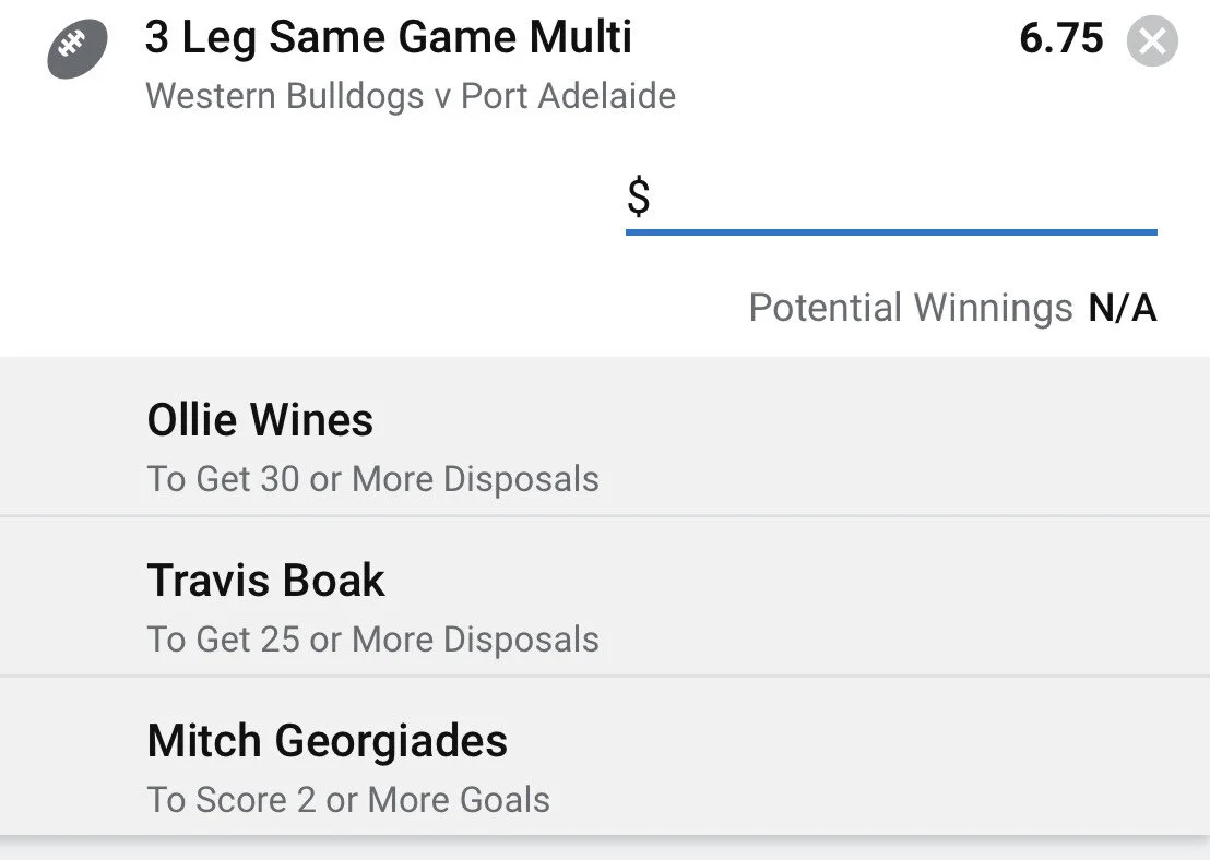 Port SGM - Stake 1.5 Units - Minimum Odds 6 - Best Book Sportsbet