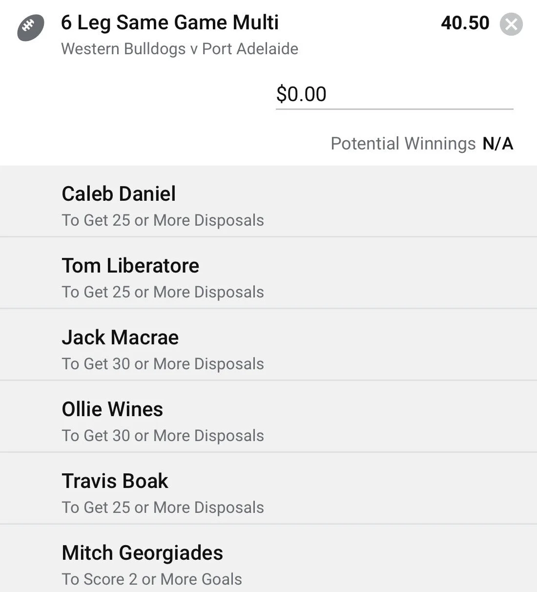 Combo SGM - Stake 0.5 Units - Minimum odds 32 - Best Book Sportsbet