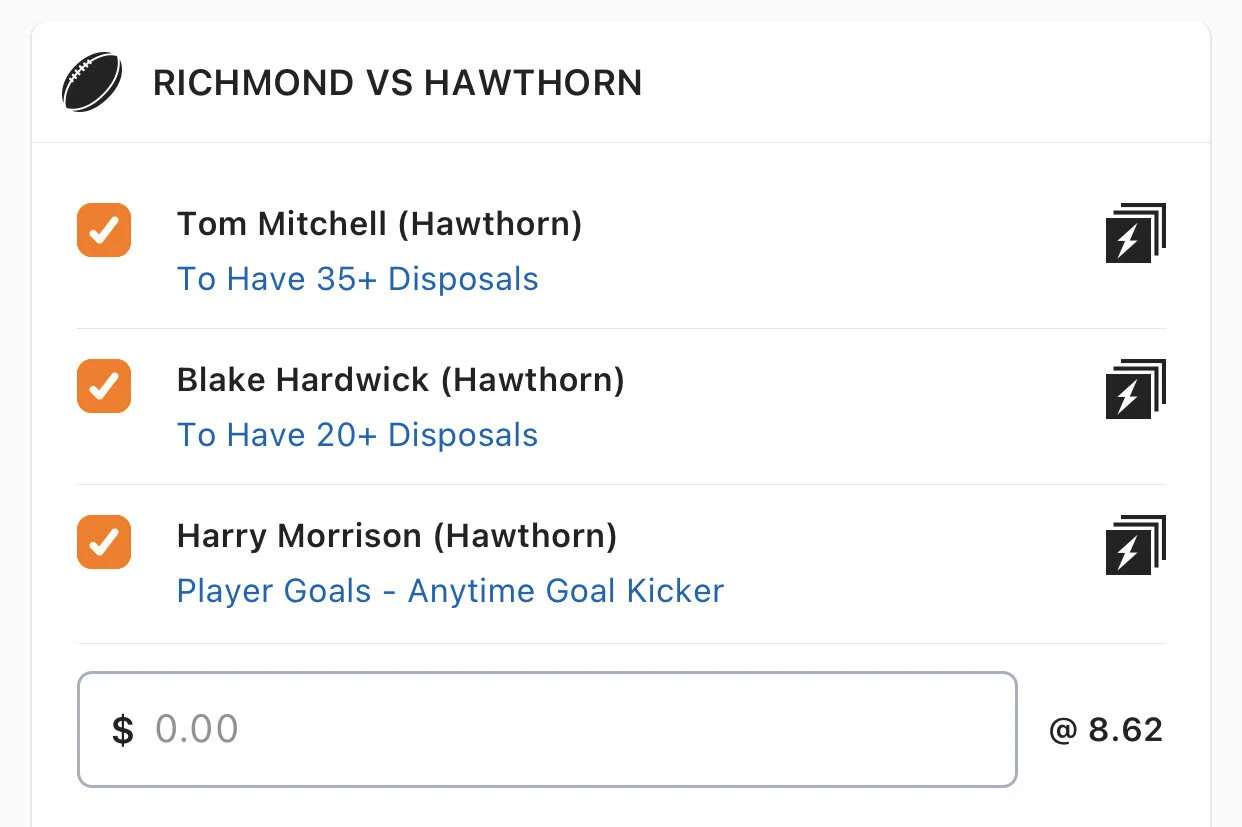 Hawks SGM - Stake 1 Unit - Minimum Odds 7.6 - Best Book Lads/Neds