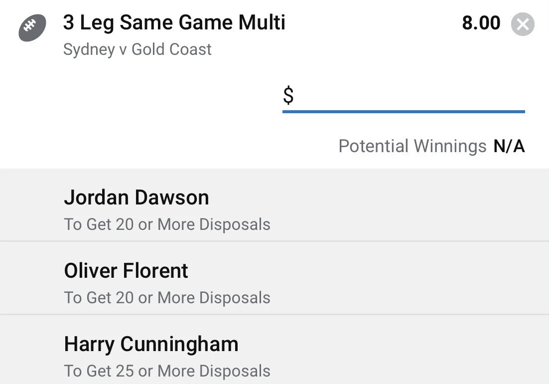 Swans SGM - Stake 1 Unit - Minimum Odds 7.15 - Best Book Sportsbet