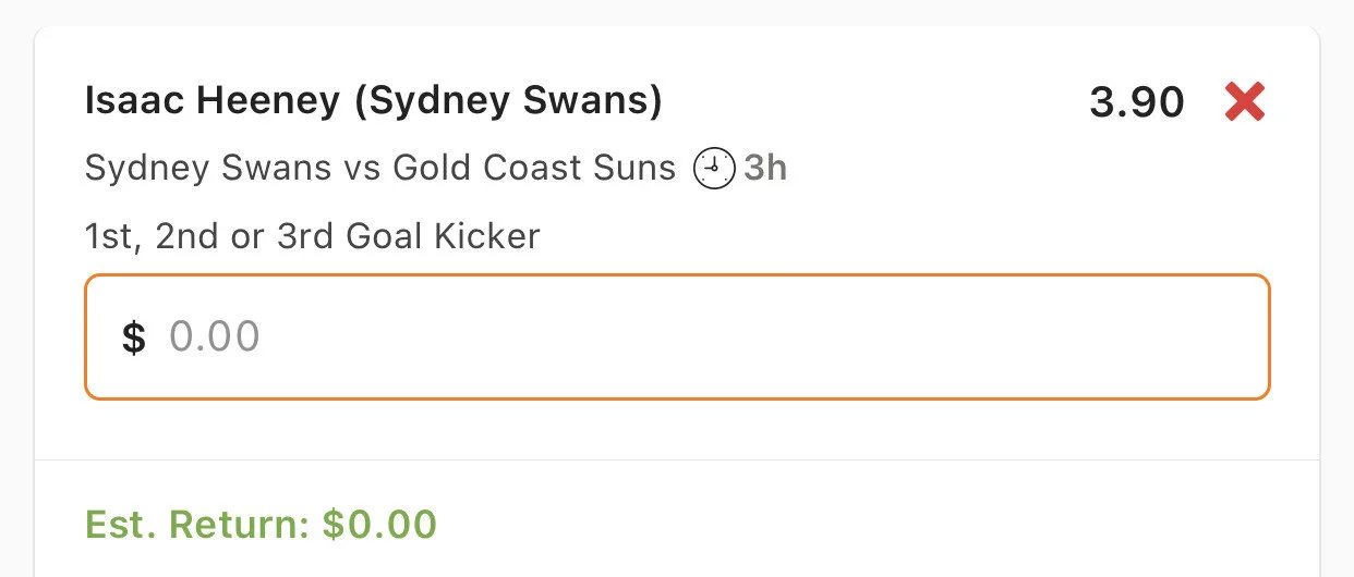 Heeney 1st 2nd or 3rd Goal Kicker - Stake 1.5 Units - Minimum Odds 3.5 - Best Book Lads/Neds