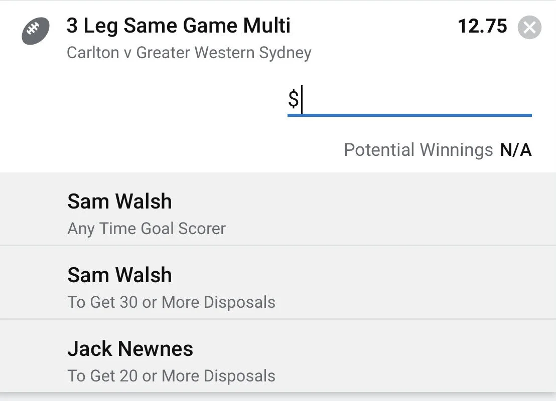 Blues SGM - Stake 1 Unit - Minimum Odds 10 - Best Book Sportsbet