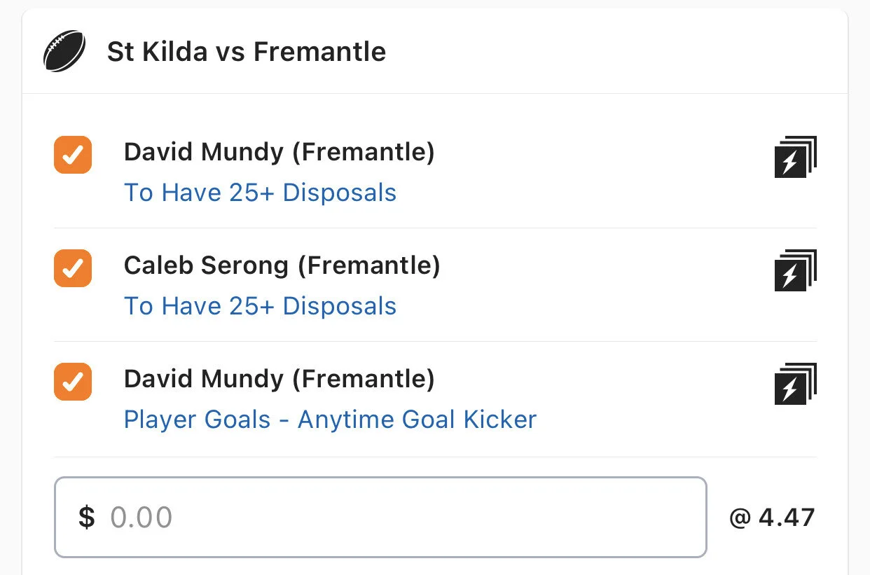 Freo SGM - Stake 2 Units - Minimum Odds 3.9 - Best Book Lads/Neds