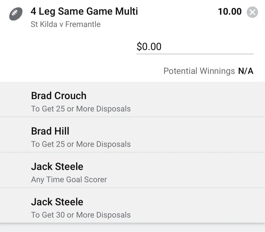 Saints SGM - Stake 1 Unit - Minimum Odds 8.2 - Best Book Sportsbet