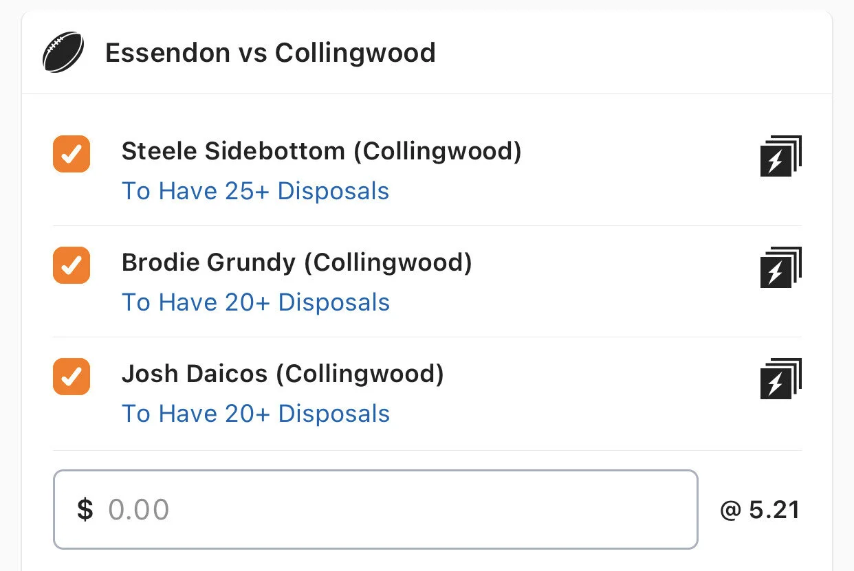 Pies SGM - Stake 1.5 Units - Minimum Odds 4.35 - Best Book Lads/Neds