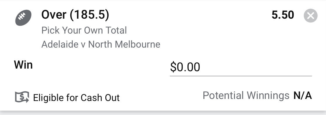 Over 185.5 - Stake 1.5 Units - Minimum Odds 5.2 - Best Book Sportsbet