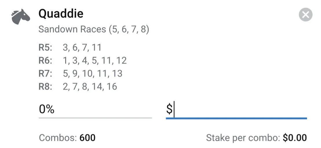 Quaddie - Stake 2 Units - Minimum Odds 2 Units - Best Book ANY